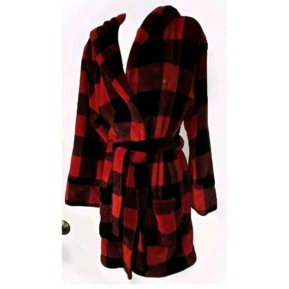 PINK Victoria's Secret Other - Victoria's Secret PINK Womens XS Buffalo Plaid Sequin Dog Hooded Robe NWOT